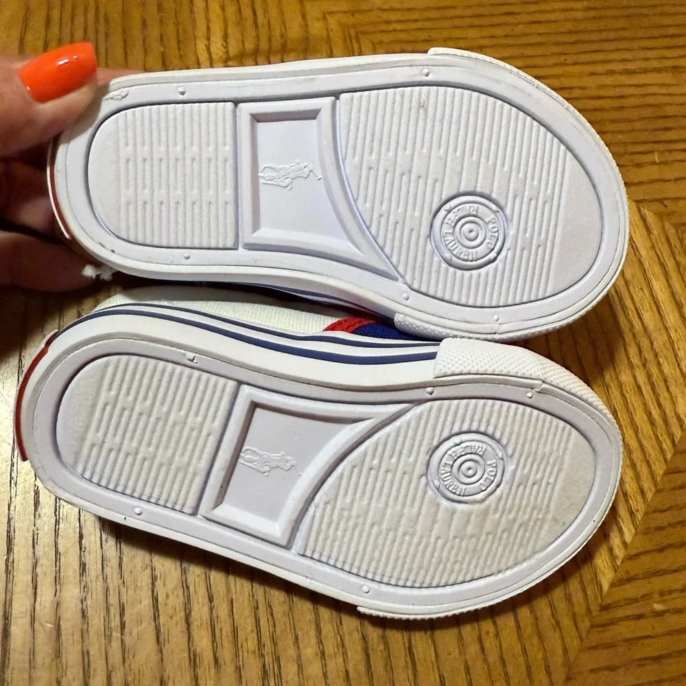 Polo by Ralph Lauren Toddlers Blue w/Red & White Slip-On Slater Sneakers  NWOT - Picture 6 of 6
